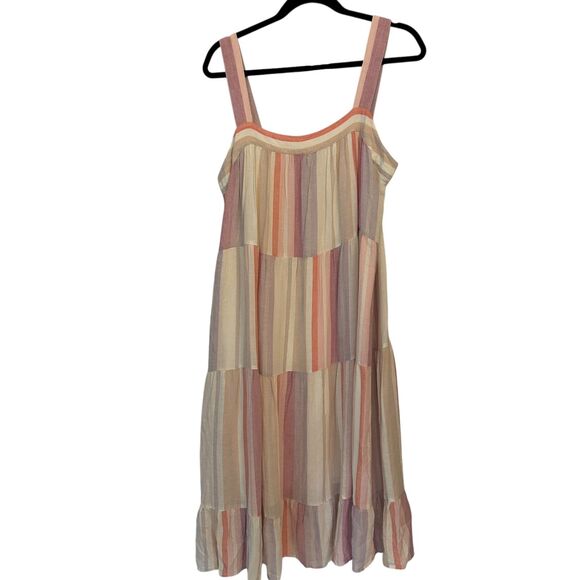 Rails Sleeveless Rayon Pastel Striped Square Neck Baby Doll Maxi Dress Size L - Picture 2 of 7